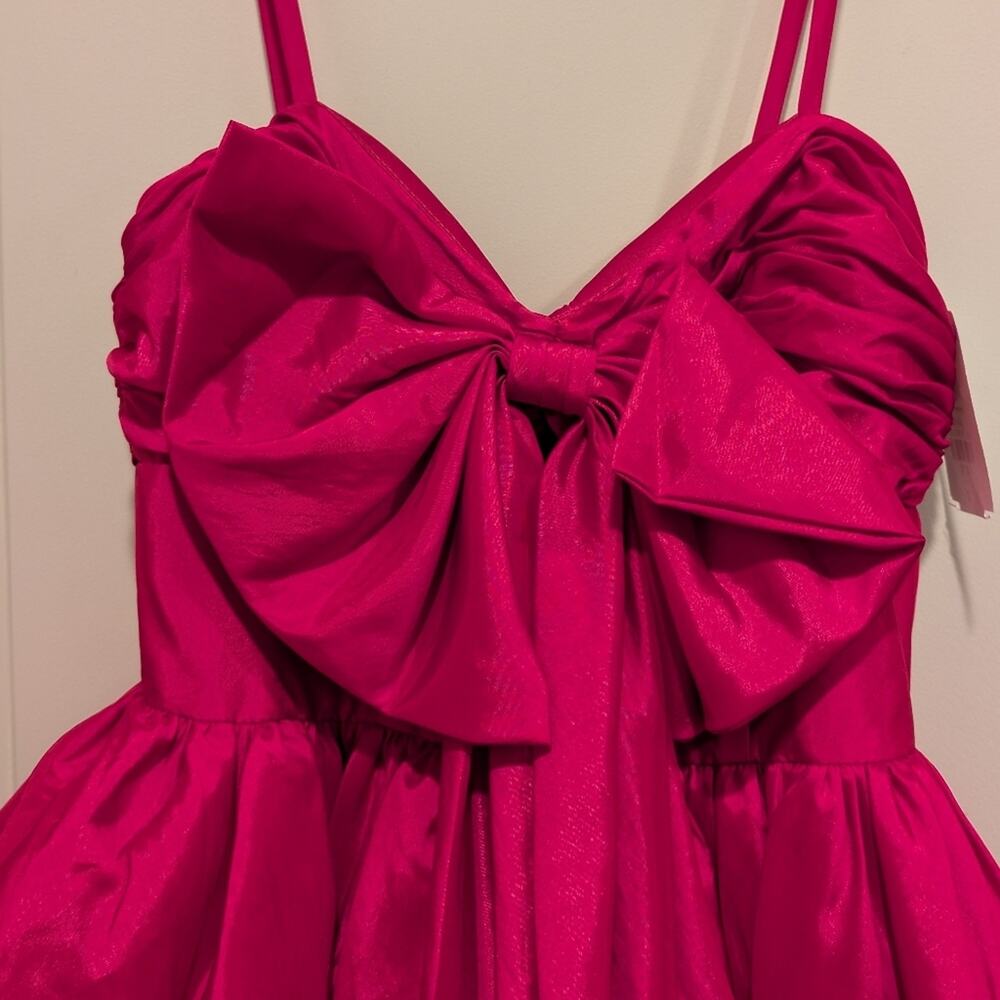 IEENA for Mac Duggal Central Bow Bubble Fuschia Pink Mini Dress Size 2 - Picture 12 of 13